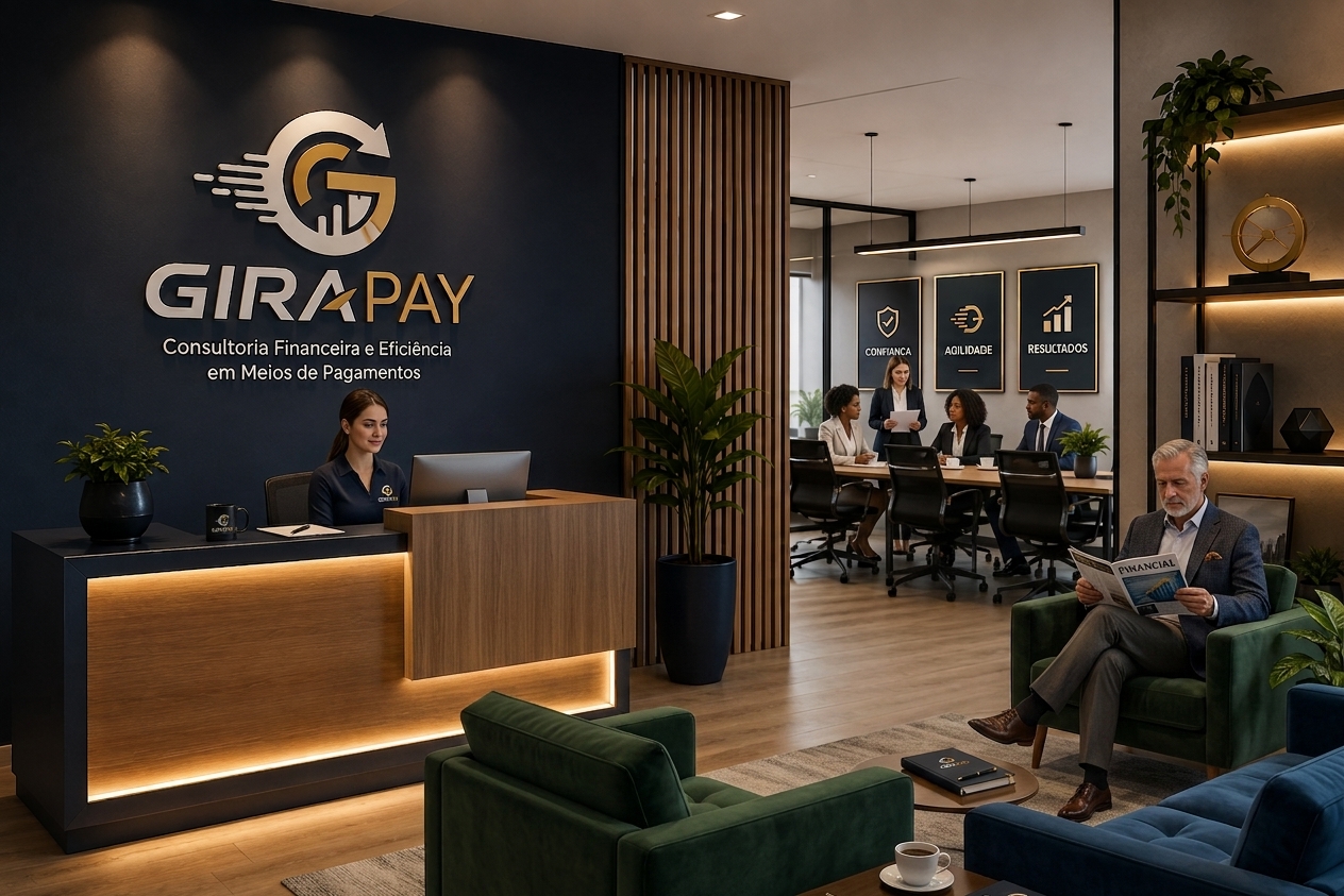 Escritório GiraPay — recepção e equipe de consultoria